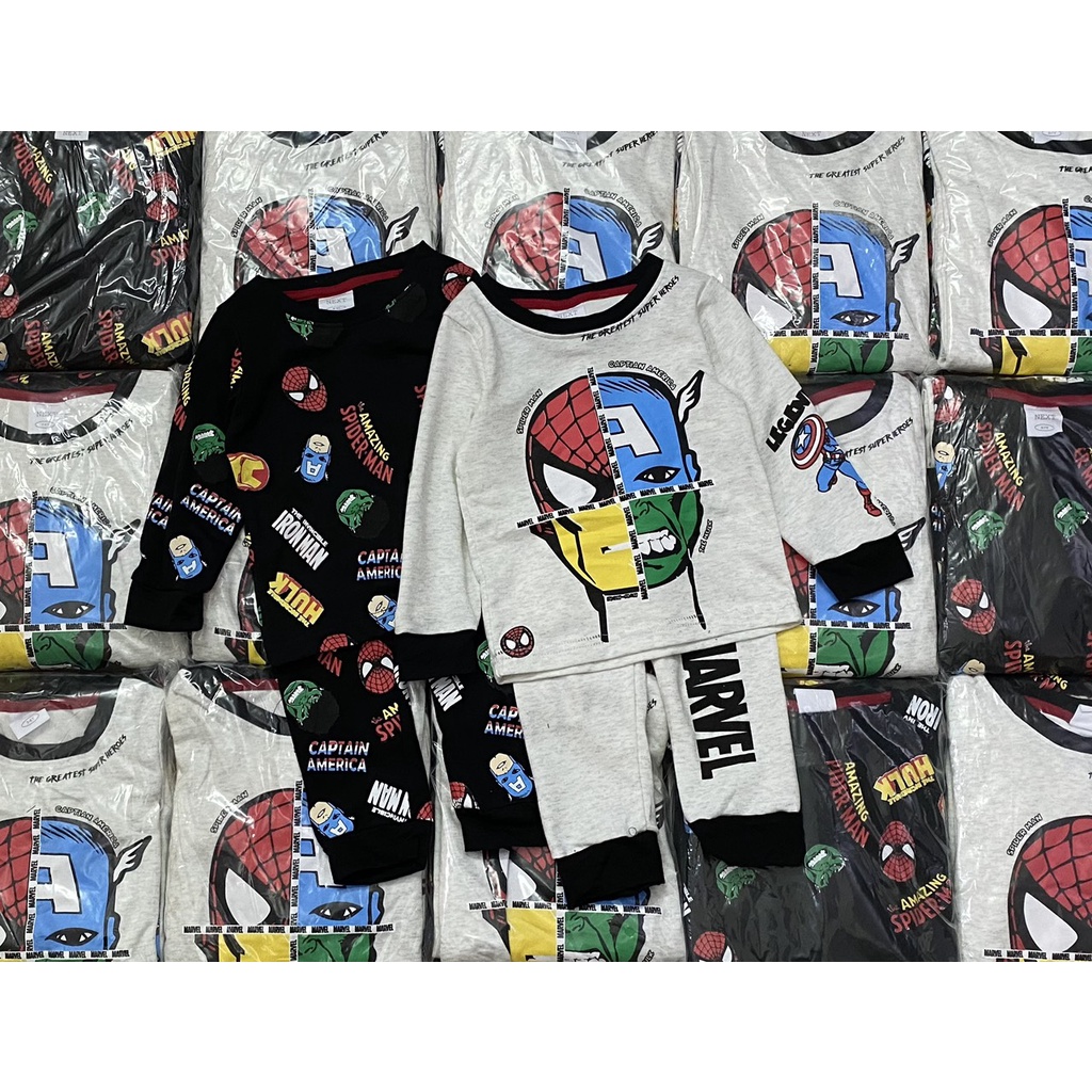 Set 2 bộ dài tay bé trai Marvel ghi đen