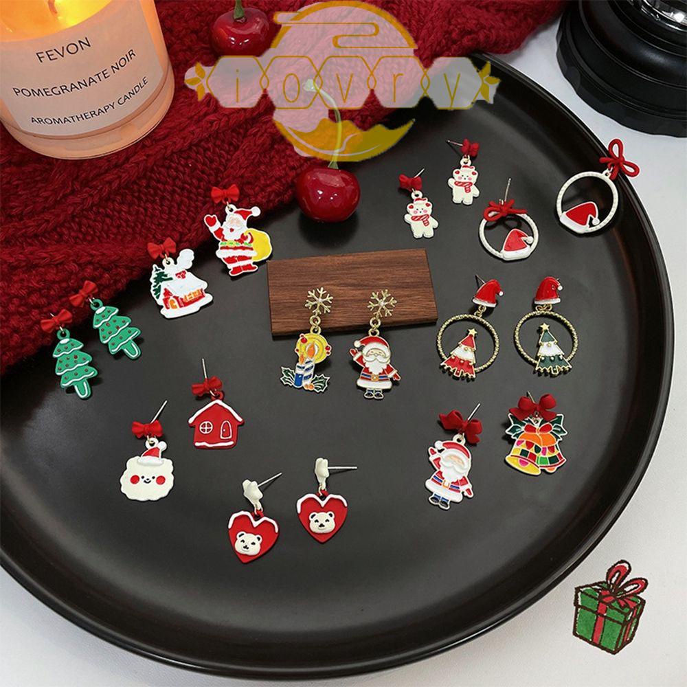 Khuyên Tai Hợp Kim Màu Ngà Hình Ông Già Noel Người Tuyết Gấu Cây Thông Giáng Sinh Phong Cách Hàn Quốc