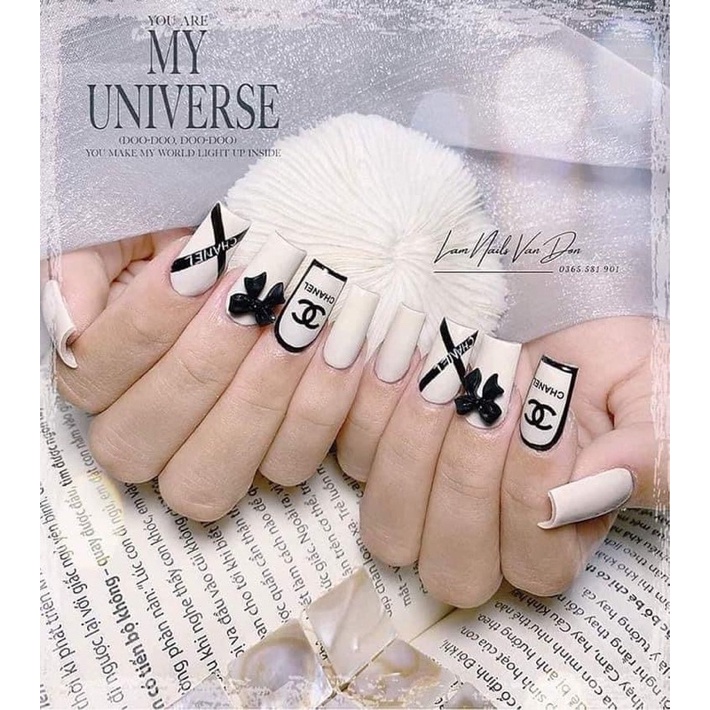 ( Set 6 món ) Móng úp, nailbox thiết kế cha.nel đính nơ