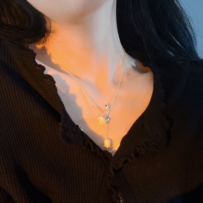 Dây Chuyền Mặt Hoa Trà Dễ Thương Ngọt Ngào Phong Cách Hàn Quốc