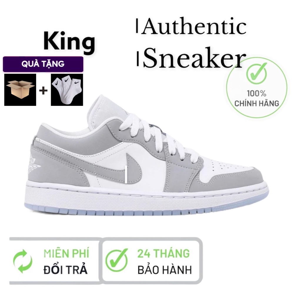 Giày Jordan xám trắng đế xanh, Giày Jordan 1 cổ thấp JD grey xám đế xanh bản đẹp full box bill