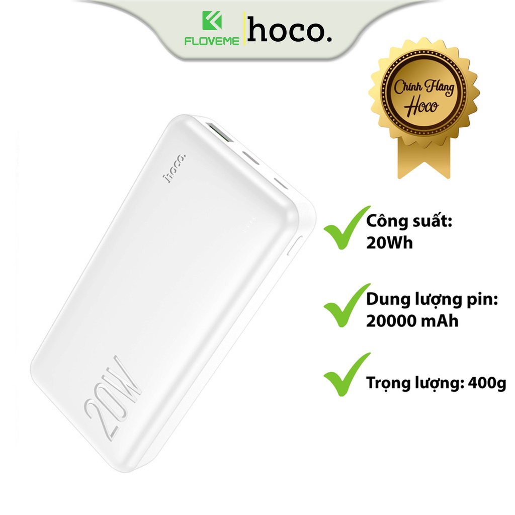 Pin Sạc Dự Phòng Hoco J87A 20000mah, Sạc Nhanh 20W, Pin Lithium Polymer, Nhựa ABS Chống Cháy, Có LED Hiển Thị Nguồn Điện
