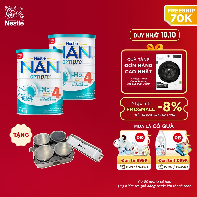Combo 2 Lon Sữa Bột Nestle NAN Optipro 4 1.6kg/lon:Chính Hãng