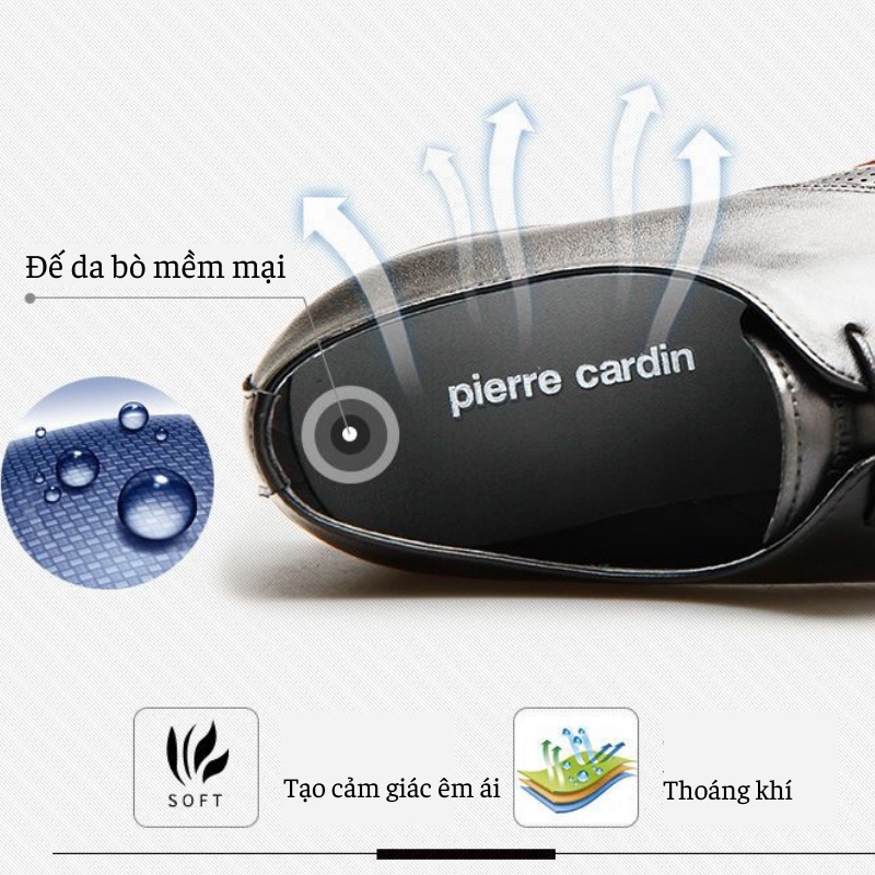 Giày Công Sở Pierre Cardin chính hãng màu đen Da Bò Lớp Đầu Tiên, Giày Da Nam thoáng khí, cao cấp và sang trọng