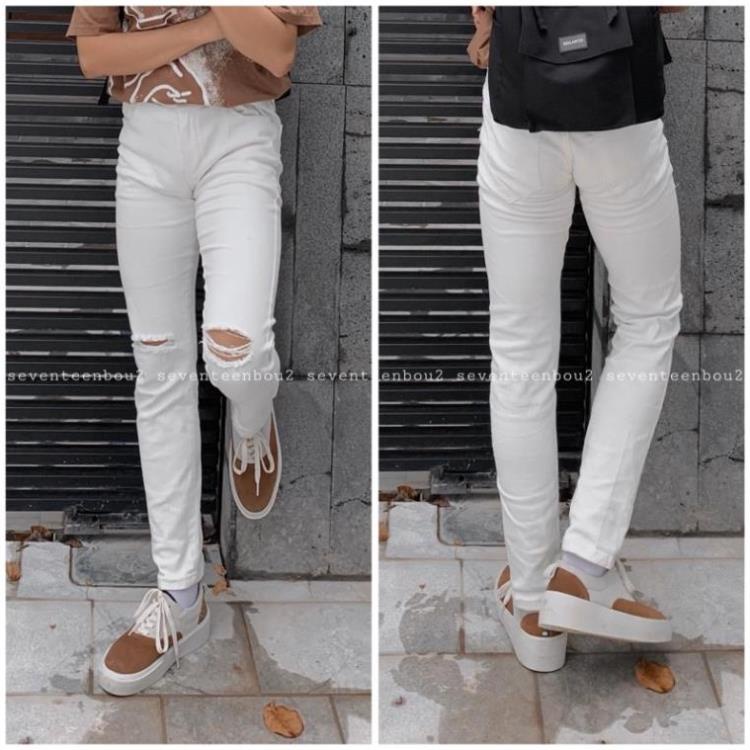 Quần jeans trắng rách gối ZARA cao cấp co dãn 4 chiều hot trend 2022 ! -