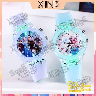 【XinP】Đồng Hồ Đeo Tay Silicone Phát Sáng Họa Tiết Công Chúa Elsa Dành Cho Bé Gái