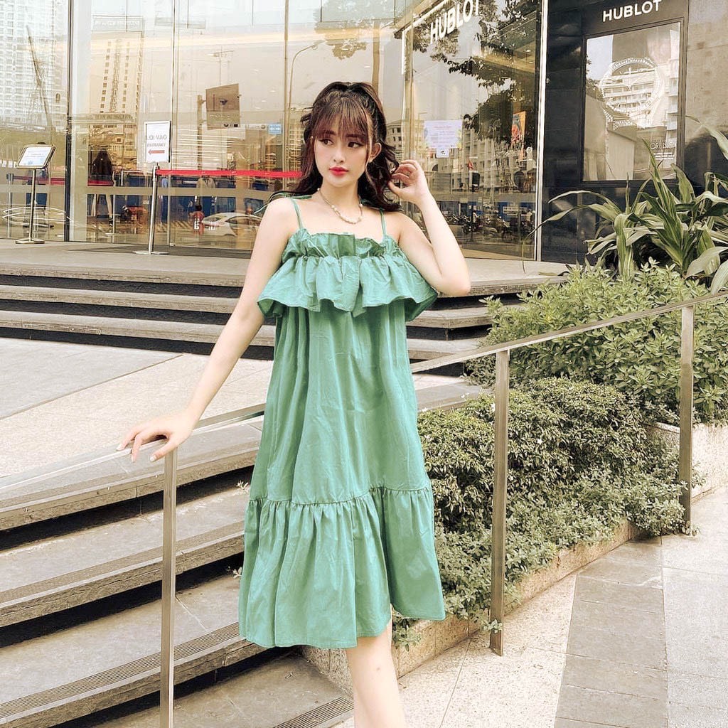 Đầm 2 dây tiểu thư nữ dáng dài, váy maxi nữ form rộng bánh bèo