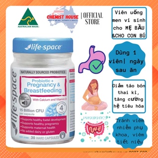 Hàng Chuẩn Úc Men vi sinh ngừa táo bón cho bà bầu Life Space Probiotic for