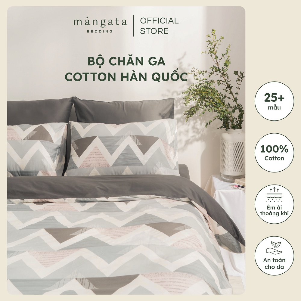 (1m6) Bộ chăn ga gối Cotton Hàn Quốc thô lụa cao cấp nhiều họa tiết MANGATA BEDDING đủ size mềm mịn mát êm ái