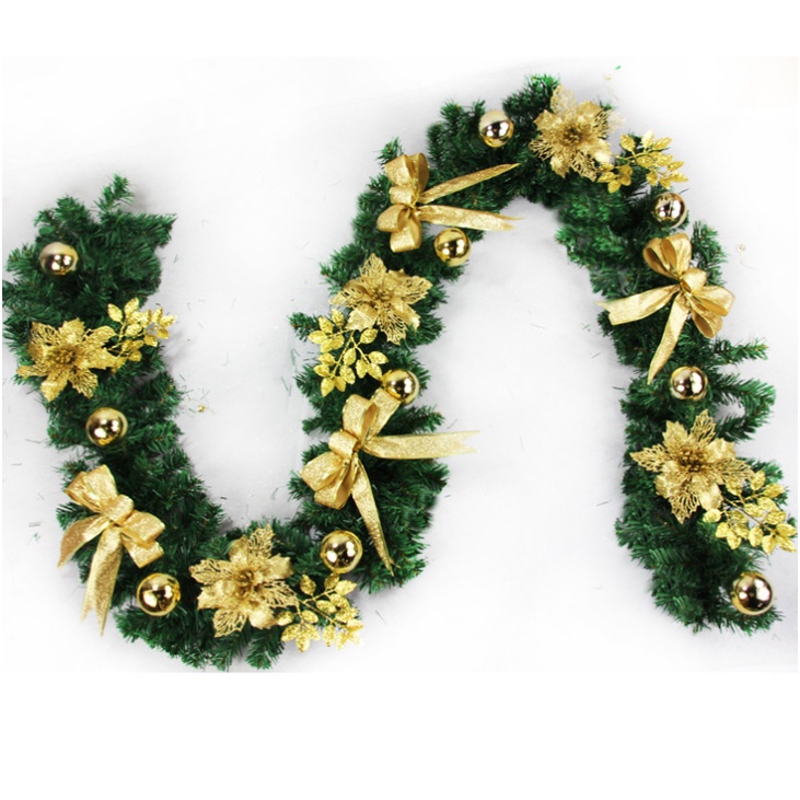 Dây Lá Thông KCS02 Nơ Vàng Trang Trí Noel Giáng Sinh