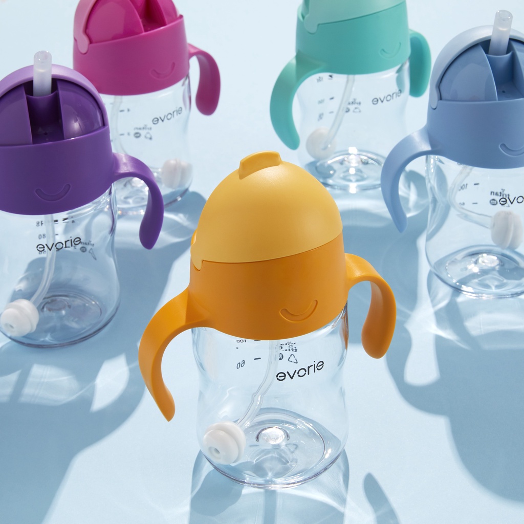 Bình nước cho bé Evorie Tritan Baby Sippy Cup Straw Water Bottle, 200mL | Bbox Richell Hegen Munchkin Grosmimi PPSU