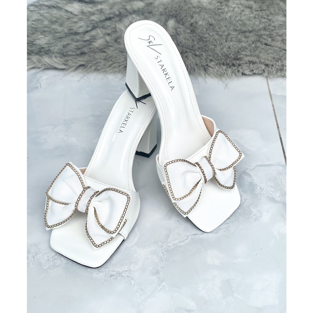 Dép Lê Cao Gót 7 Phân Mũi Vuông Cho Nữ TNT STORE Dép Cao Gót Quai Nơ Mũi Vuông Siêu Xinh TNT05