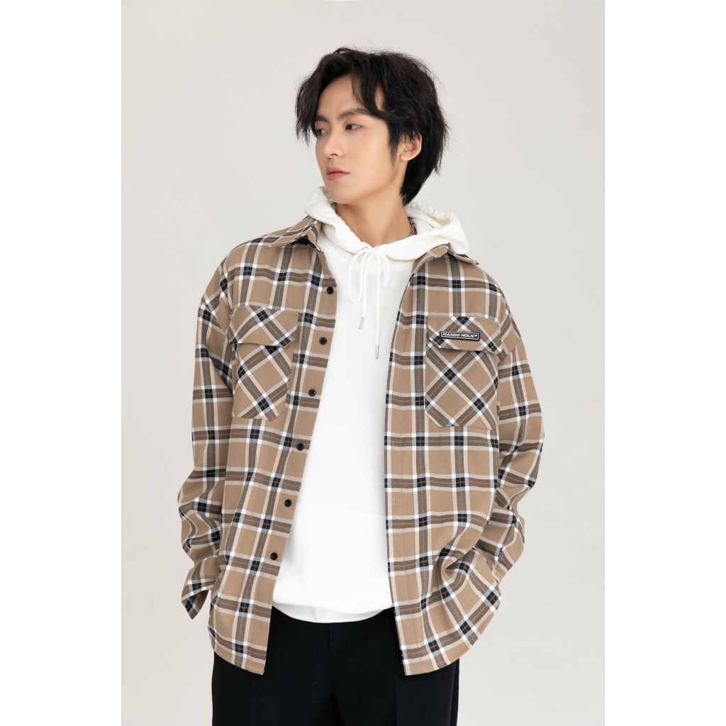 Áo Sơ Mi Nam Flannel MANDO Form Rộng Chất Vải Dạ Mỏng Dài Tay Họa Tiết Kẻ Caro Unisex Thời Trang Hàn Quốc SHT011