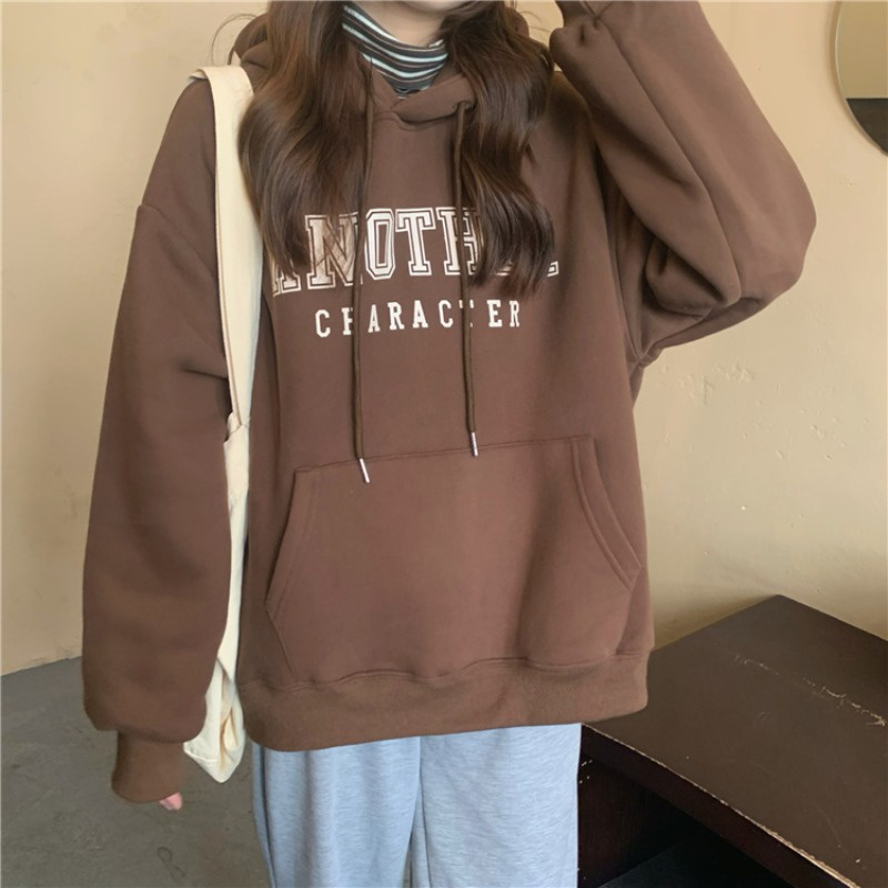 Áo Hoodies Tay Dài Hoạ Tiết Chữ In Phong Cách Hàn Quốc