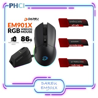 Chuột không dây gaming dareu em901x rgb - superlight, fast charing dock