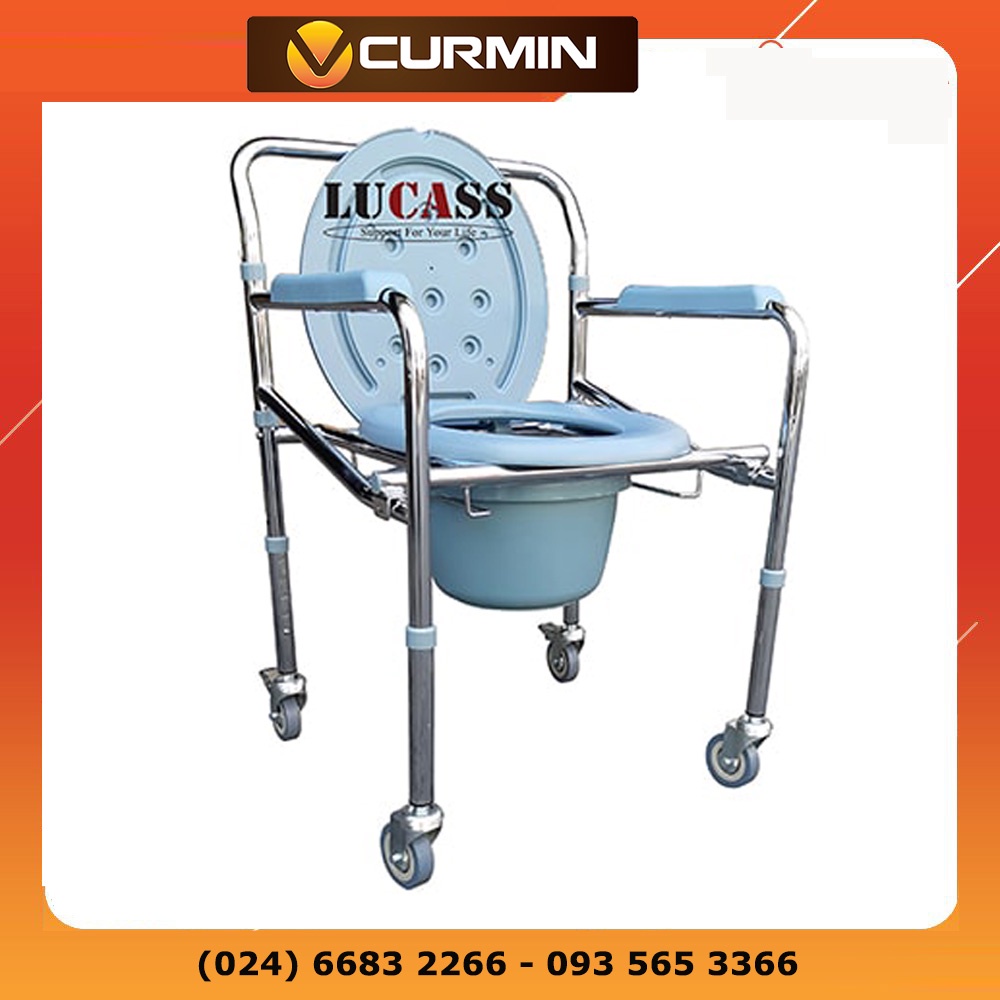 Ghế bô vệ sinh, ghế bô LUCASS G-96, có bánh xe, mặt nhựa, khung thép mạ Chrome, bô tròn
