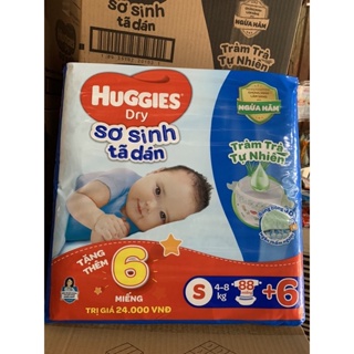 Tã dán sơ sinh huggies tràm trà S88+4 miếng mẫu mới 2022