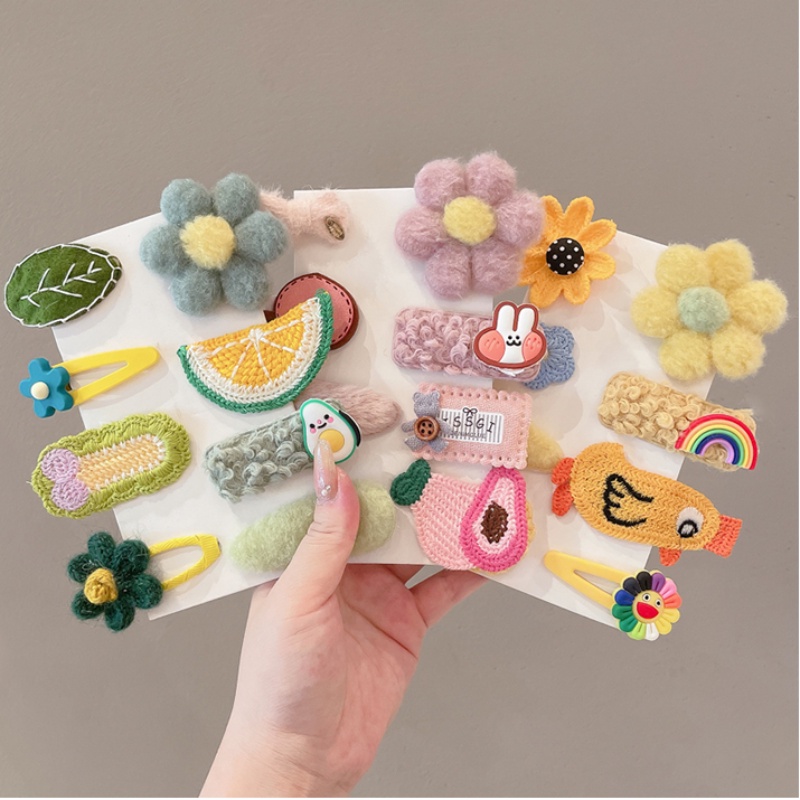 Bộ Kẹp Tóc Lông Xù Kiểu Hoạt Hình Đáng Yêu Thời Trang Hàn Quốc Cho Bé