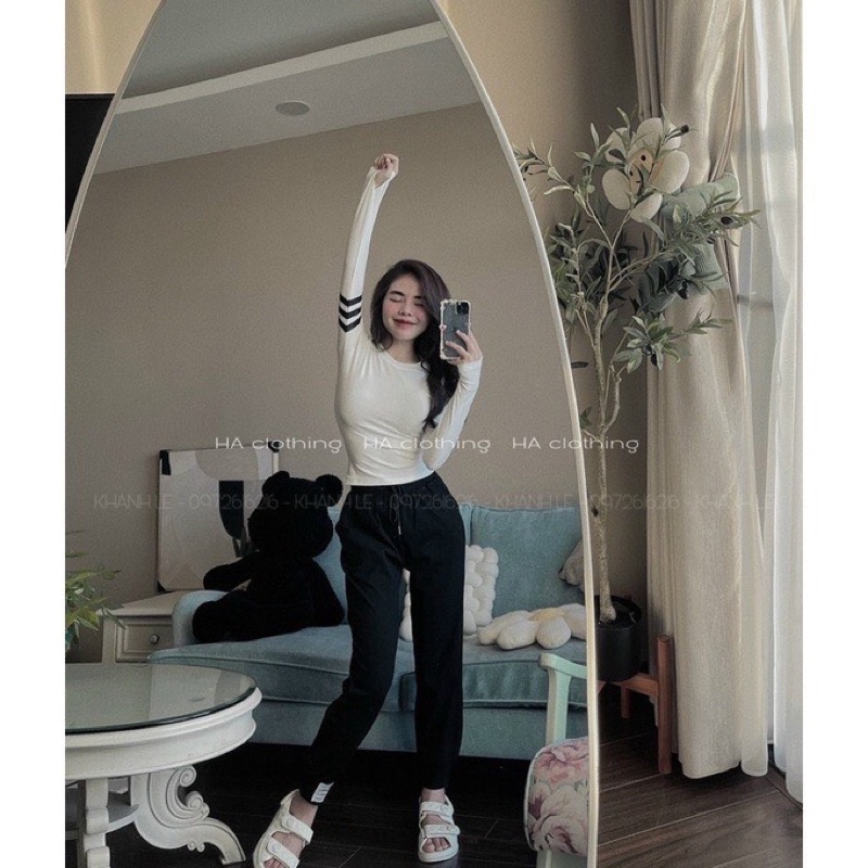 Set Bộ Nữ Dài Tay Áo Thun Dài Tay Mix Quần Cạp Chun Bo Gấu Freesize