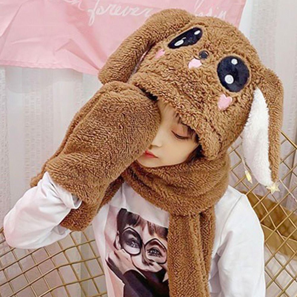 Set Mũ Len Tai Thỏ Kèm Găng Tay Thời Trang Thu Đông Cho Nữ