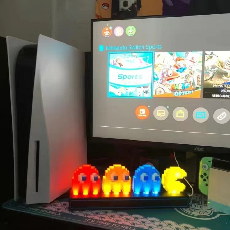 [Hàng Sẵn] Đèn ngủ Pac man đáng yêu có cảm biến âm thanh thông minh USB đầy màu sắc để trang trí máy tính, phòng ngủ phòng làm việc【Tennessee052】