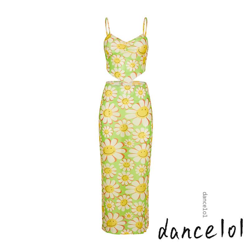 Set Áo Hoa + Chân Váy Dài Xẻ Tà 1O1 Cho Nữ