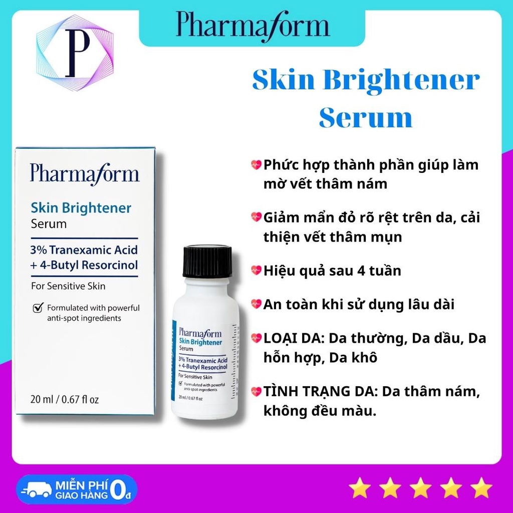 SERUM TÀN NHANG NÁM - THÂM SAU MỤN - SÁNG VÀ ĐỀU MÀU DA PHARMAFORM SKIN BRIGHTENER SERUM + C-SMOOTHING SERUM