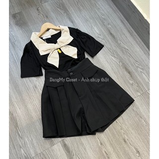 Áo thun cổ nơ be