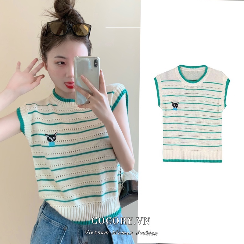 Cocory vn Áo Croptop Dệt Kim Kẻ Sọc Trễ Vai Quyến Rũ Thời Trang Mùa Hè Cho Nữ