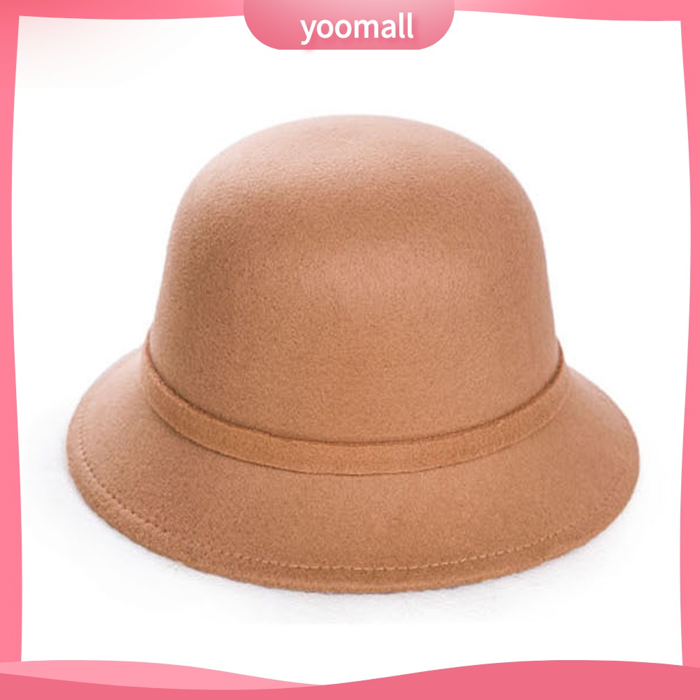 Yomall♡ Mũ Bowler Len Lông Cừu Màu Trơn Đính Nơ Thời Trang Thu Đông Cho Phái Nữ