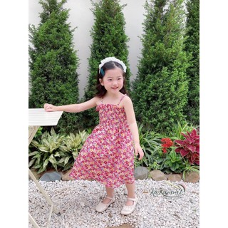 Váy đầm 2 dây maxi kakummi buộc nơ sau cho bé gái từ 8,9,10,11,12,13,14,15,16,17,18,19,10,21 kg