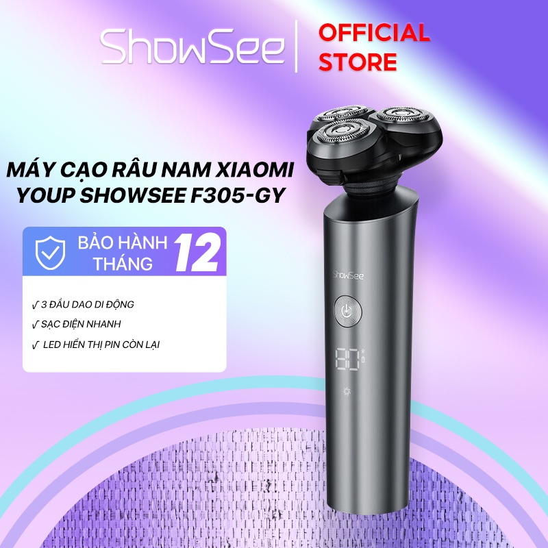 Máy Cạo Râu Nam Showsee F305-GY Công suất mạnh Chống nước IPX7 Màn hình LED thông minh