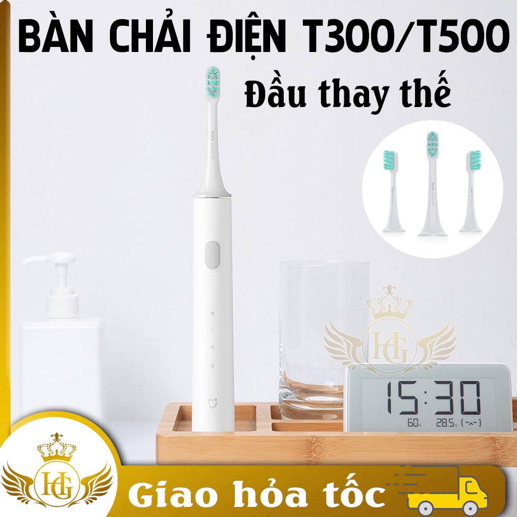 Bàn Chải Điện Xiaomi T300/T500 - Bàn Chải Đánh Răng Điện Làm Trắng Răng, Máy Rung Kháng Nước Và Đầu Thay Thế