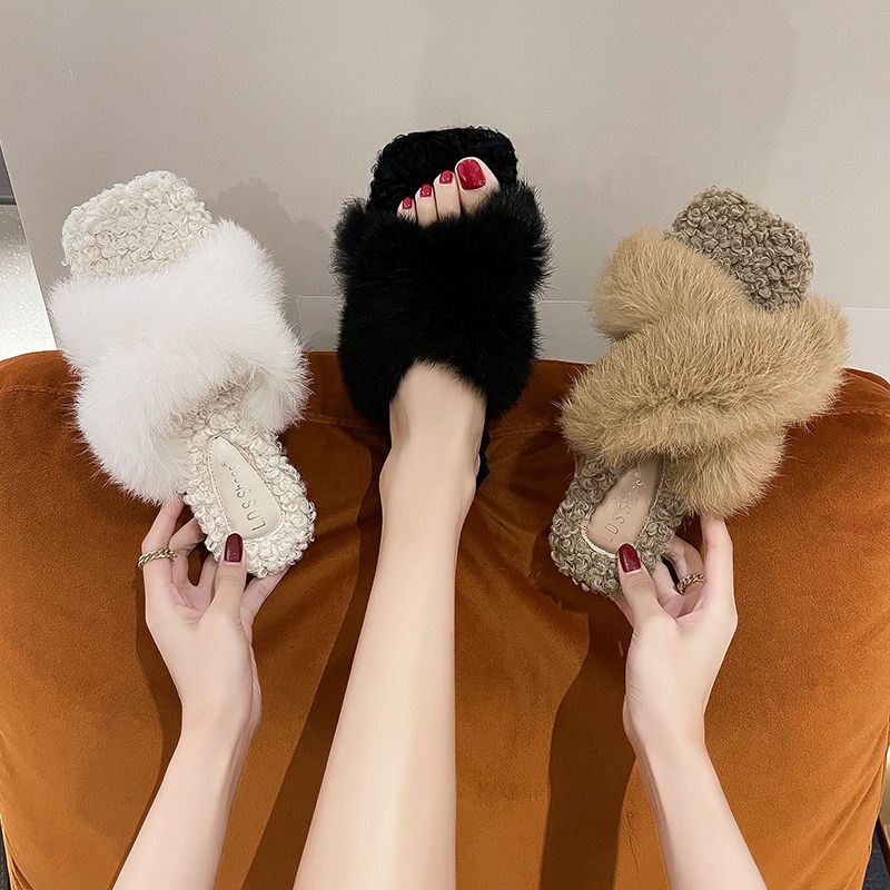 Dép Lông Cừu Đế Dày Thời Trang Thu Đông 2022 Mới Cho Nữ
