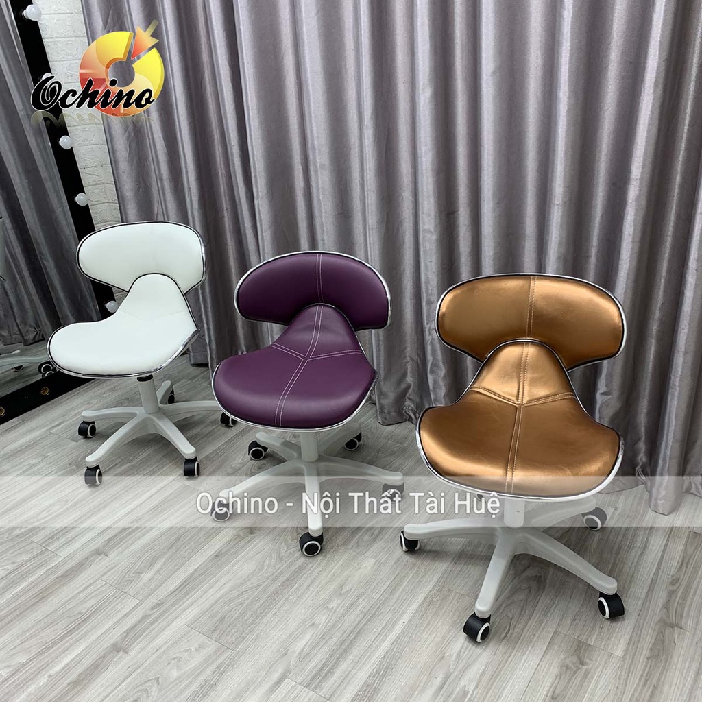 Ghế Xoay Văn Phòng, Ghế Spa Phun Xăm Mẫu Da Cá Cách Điệu Chân Nhựa Trắng Hiện Đại (Hàng Có Sẵn)