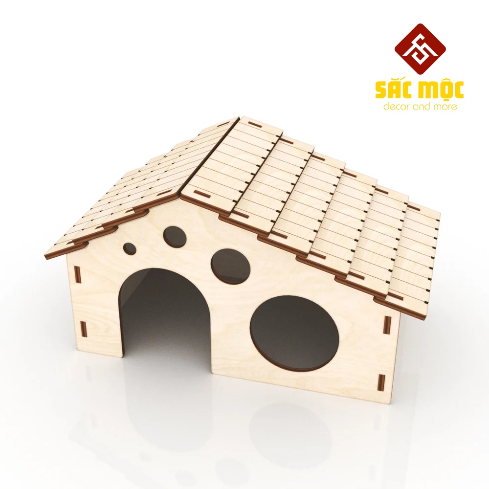 Mô Hình Nhà Mái Ngói #2 Gỗ Lắp Ráp Cho Chuột Hamster Size 17*11*10.5 cm