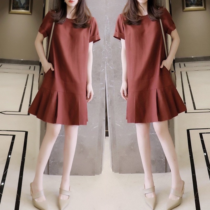 Đầm suông đuôi cá màu cam đất