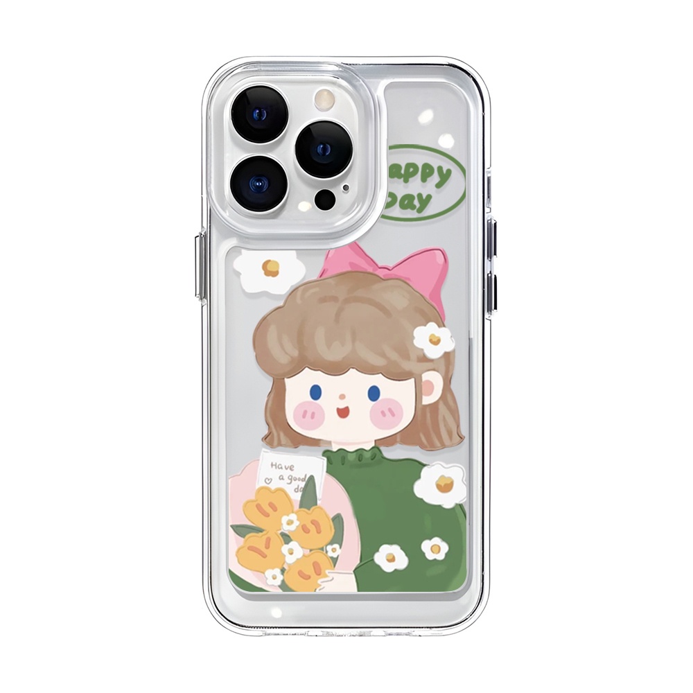 Ốp Điện Thoại Trong Suốt Hình Cô Gái Bó Hoa Cho iphone 14ProMax 14Plus 13 11 12 7Plus X XR XS Max