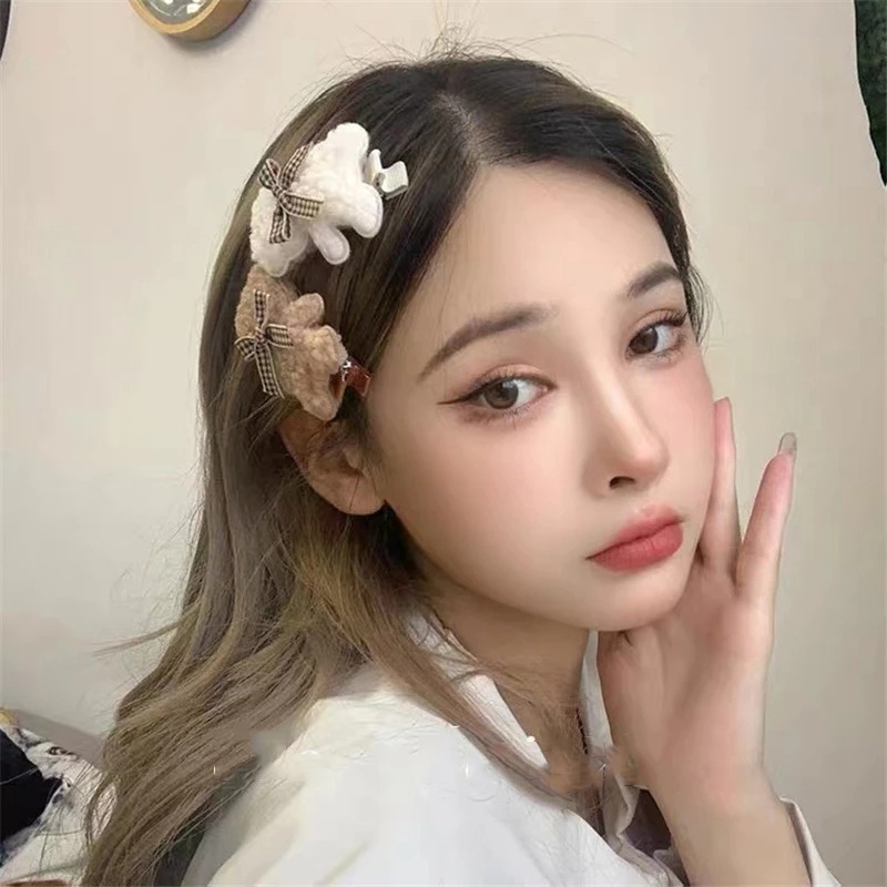 Kẹp Tóc Hình Gấu Bông Màu Cà Phê Sữa Dễ Thương Phong Cách Hàn Quốc