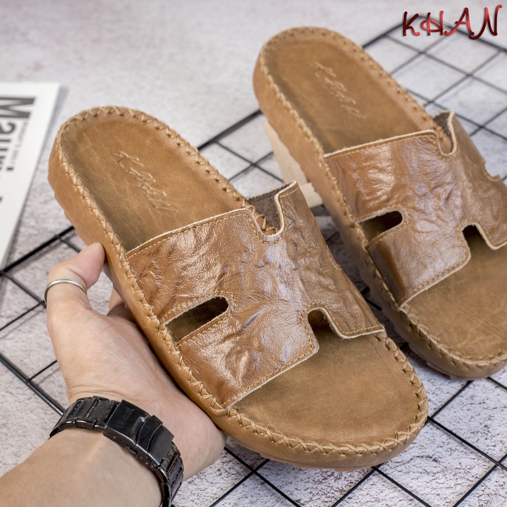 Dép Nam quai ngang , quai ngang da bò chữ H cao cấp Z-02