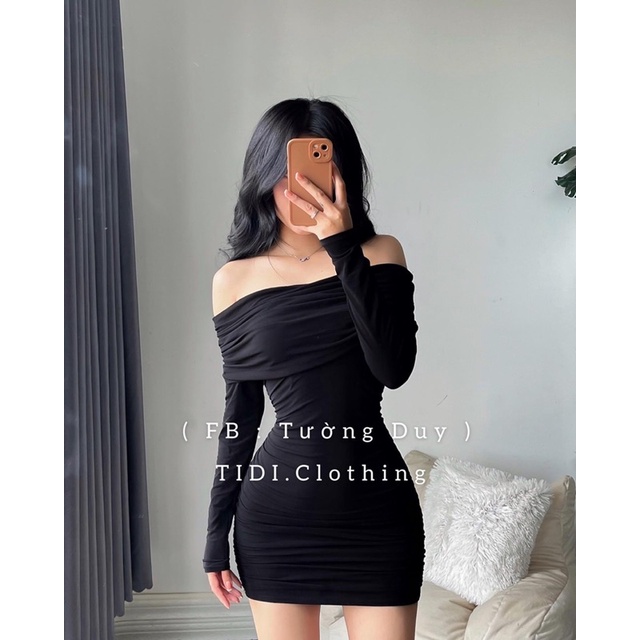 Đầm Body Trễ Vai Tay Dài Thun Lụa Mềm Mịn D16 - Colory Shop