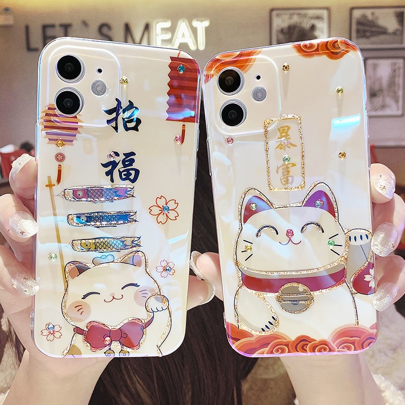 Ốp điện thoại silicon mèo may mắn thích hợp cho iPhone14ProMax 14 14Plus 14Pro 11 11ProMax 12 12ProMax 13 13ProMAX