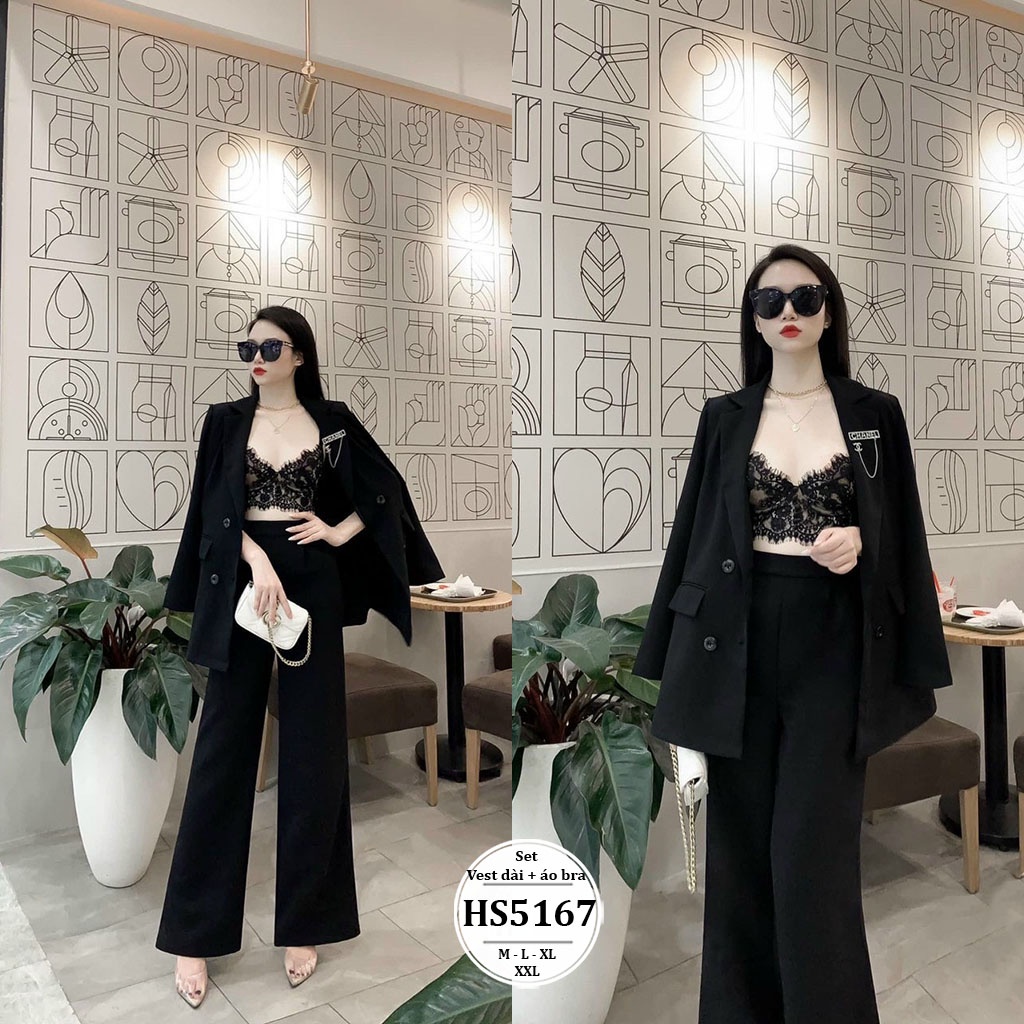 Set vest áo dài tay + quần dài tay kèm áo bra bigsize HS5167 - Set vest 3 món áo dài,quần dài - Màu đen, xanh, vàng, ghi