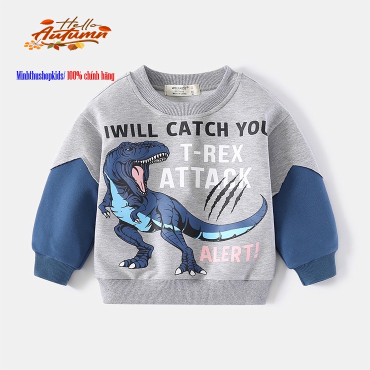 Áo nỉ bé trai WELLKIDS áo da cá cho bé họa tiết đáng yêu hàng xuất Âu Mỹ