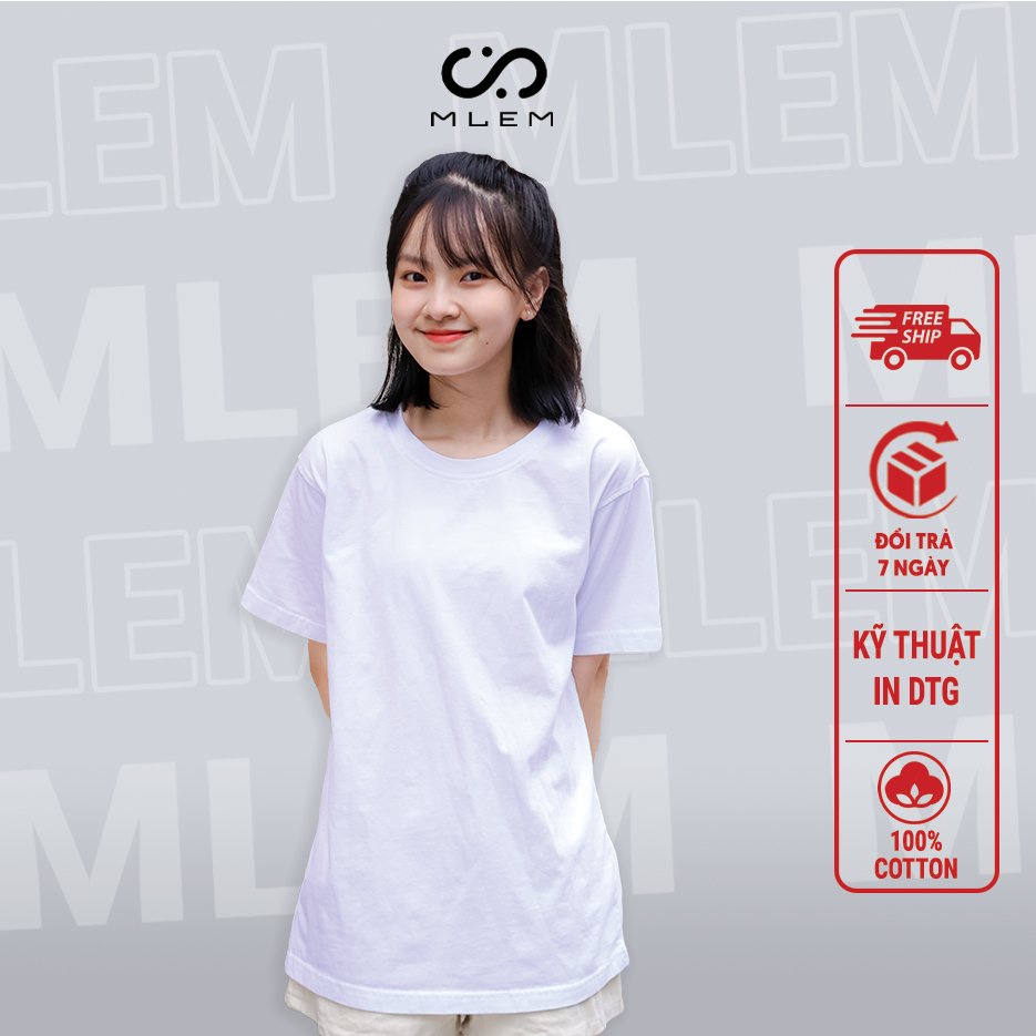 Áo Thun Nam Nữ Trắng Đen Trơn MLEM Tshirt 100% Cotton Áo Phông Cổ Tròn Basic Body Form Ôm Đẹp