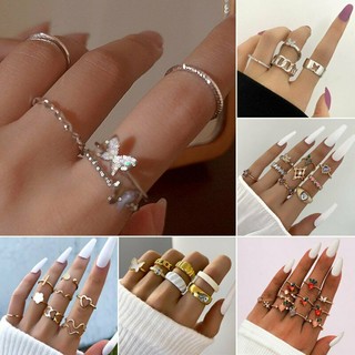 Set 17 Nhẫn Đốt Ngón Tay Mạ Vàng / Bạc Phong Cách Boho
