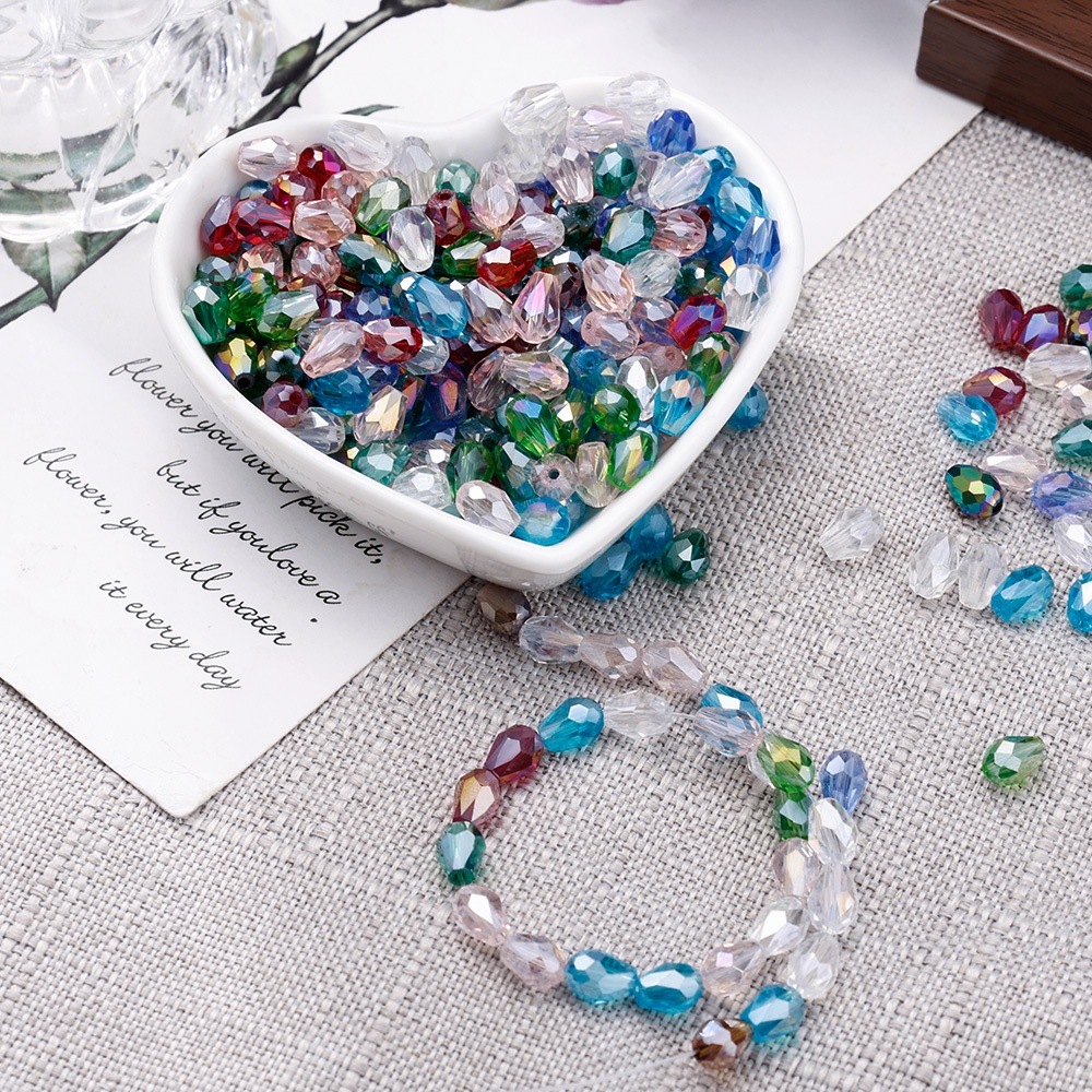 Set 100 Hạt Pha Lê AB Hình Giọt Nước 8mm Làm Trang Sức Thủ Công DIY