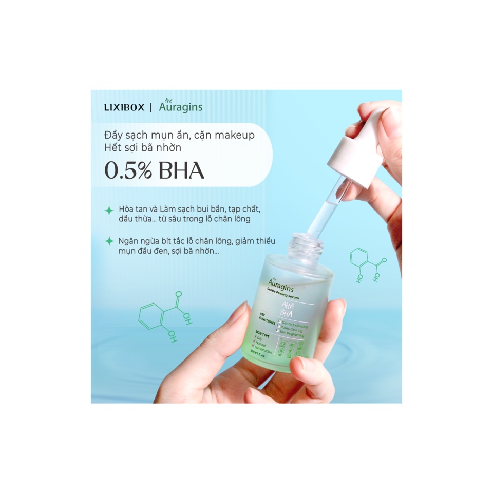 [HB Gift] Tinh Chất Tẩy Tế Bào Chết The Auragins 7.5% AHA + 0.5% BHA Gentle Peeling Serum 30ml