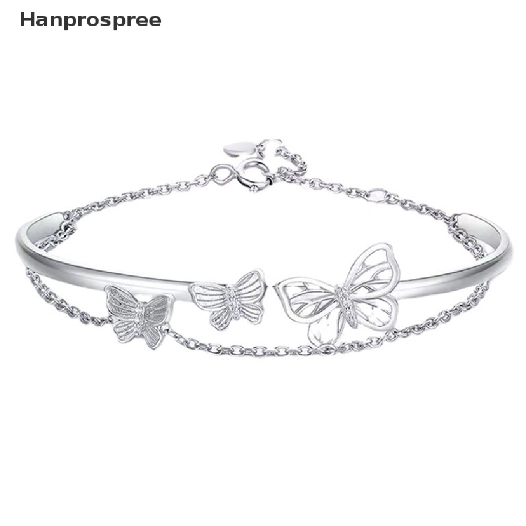 Hanprospree > Vòng Tay Dây Xích Hai Lớp Thiết Kế Dạng Xích Mở Hình Bướm Lấp Lánh Có Thể Điều Chỉnh Cho Nữ Je