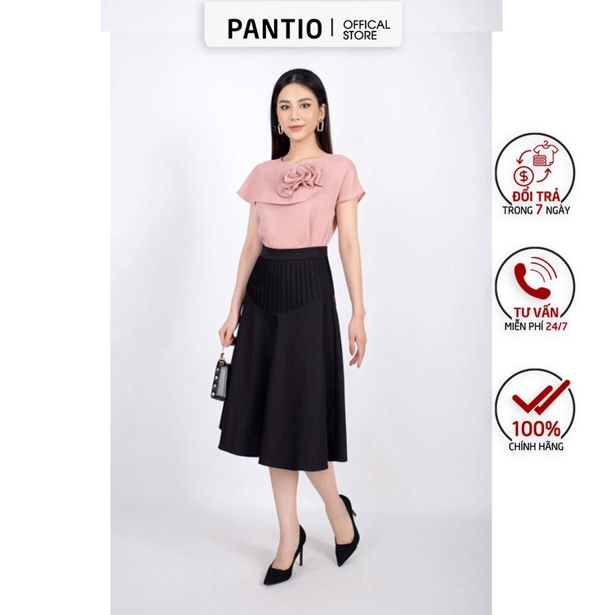 FAK31218 - Áo sơ mi kiểu công sở vải chiffon dáng suông tay liền vai chờm tạo hoa 3D - PANTIO